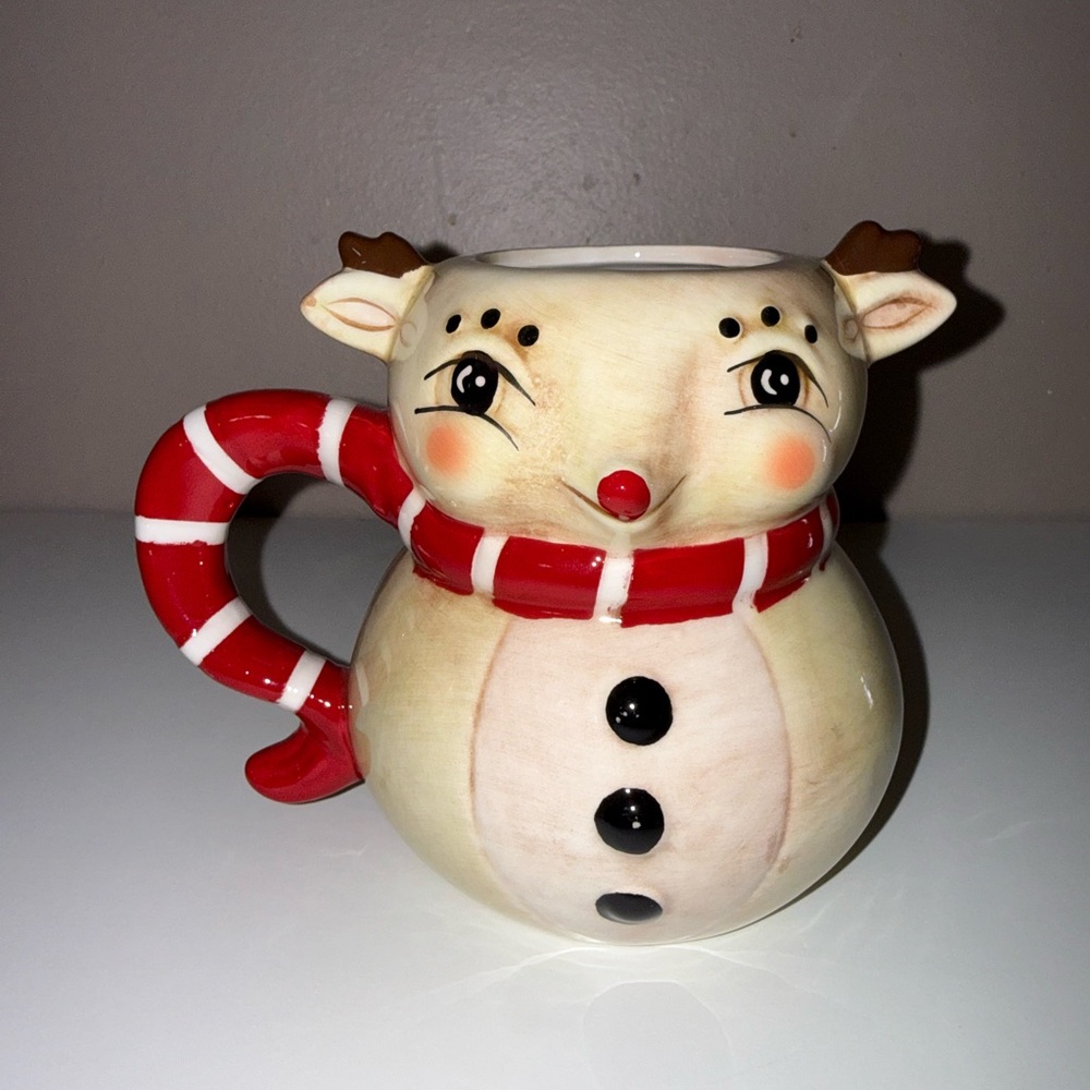 Johanna Parker vintage Christmas Reindeer  Mug with Red Scarf